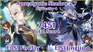 Apocalyptic Shadow 2.7 - E0S1 Firefly x E1S1 Jingliu 7451 Total Score Clear | Honkai Star Rail