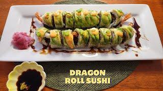 HOW TO MAKE JAPANESE HOME MADE DRAGON ROLL SUSHI WITH FRIED SHRIMP