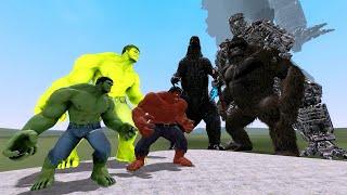 GREEN HULK -RED HULK VS KING KONG -GODZILLA -MEGA GODZILLA in Garry's Mod