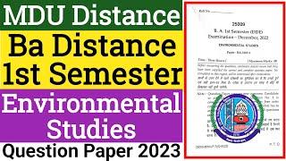 Mdu BA Distance 1st Semester Enviromental Studies Question Paper 2023 | Mdu Ba Evs Question Paper