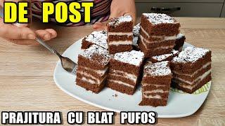 Prăjitură simplă DE POST cu blat PUFOS - Rețetă simplă și super gustoasă