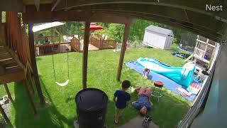 Dad Falls off Stool Attempting to Hang Climbing Rope in Backyard - 1048898