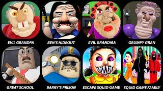 ROBLOX:Mega Escape Squid Game,SQUID GAME FAMILY PRISON,Escape Evil Grandma,Evil Grandpa,Grumpy Gran