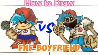 How To Draw Friday Night Funkin Boyfriend | FNF BF | Cartoon vs Smiling Critters style