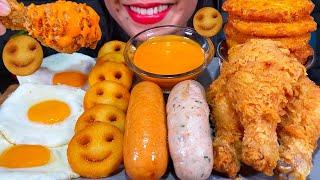 ASMR FRIED CHICKEN, SAUSAGES, SMILEY FRIES, HASH BROWN, EGGS MUKBANG MASSIVE Eating Sounds