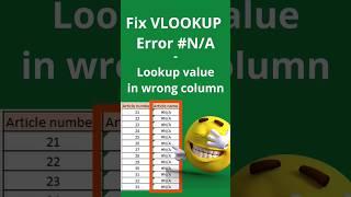 Fix Vlookup N/A Error - Lookup Value in Wrong Column - Excel #vlookup #shorts #excel