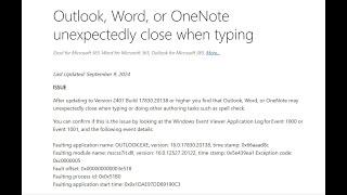 Fix Outlook, Word, or OneNote crashes when typing in Windows 11