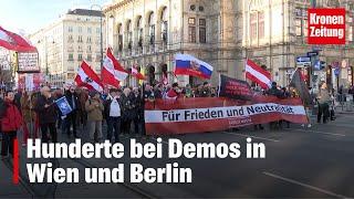 Demos gegen Russland-Sanktionen und Waffenlieferungen in Wien und Berlin