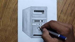 Easy way to draw computer CPU step by step very easy/ Computer CPU drawing easily