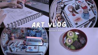 ART VLOG ️ Introvert diaries (drawing cute illustrations, making easy meals, unboxing blind box)