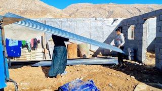 Omid and his mother returned home. They were working to cover the roof.