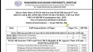 MDU DATESHEET 2022 - M.ED. 4th Semester | Maharishi Dayanand University, Rohtak | NOTES & CLASSES