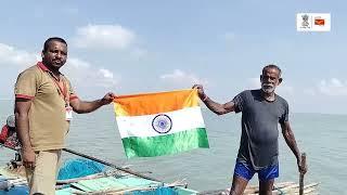 Delivering flags to the fishermen and their families on remote Irakam Island in Pulicat Lake