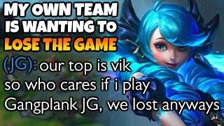 Trying to carry High Elo griefers who want us to lose the game. Gwen Mid is pretty good at 1v9ing.