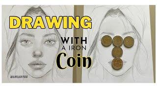 The easiest portrait drawing technique with a iron coin /Easy Drawing Tutorial.Using CapCut voice.''