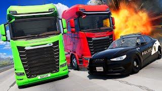 Jumping Cars Out of a Semi to ESCAPE the Police in BeamNG Drive Mods!