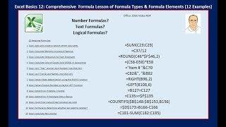 Excel Basics 12: Complete Formula Lesson of Formula Types & Formula Elements 12 Examples