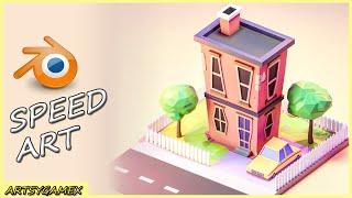 Stylized House Low Poly Part 1 - Blender 2.8 speed tutorial 3D Modeling and Rendering