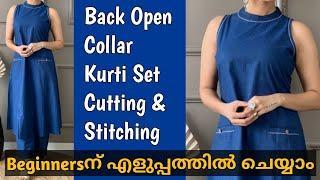 Back open collar kurti/ Halter neck Kurti/ Cutting And Stitching