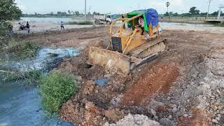 Bulldozer Stuck In Deep Mud Recovery By CAT Excavator 0003 D