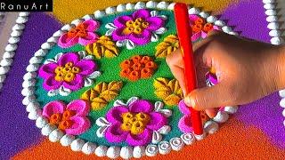 Festival Easy Rangoli|Simple Rangoli| Rangoli designs| Relaxing Video| Rangoli colors|Ranu Art