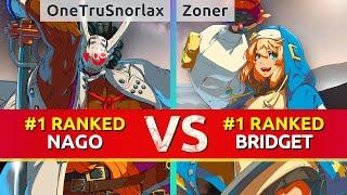 GGST ▰ OneTruSnorlax (#1 Ranked Nagoriyuki) vs Zoner (#1 Ranked Bridget). High Level Gameplay