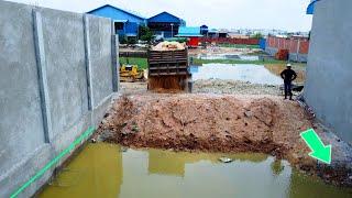 New Project!!! Dozer D20 & Truck 5T Push the ground down​ into water to make a Wearhouse!!