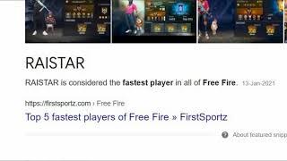 Fastest player of free fire#Raistar #Shorts