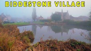 Winter walk in fog at the  old English village of Biddestone in The Cotswolds