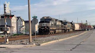 RR Crossing Runner, Car Turns Around For Fast Train, Norfolk Southern Trains Using CSX Tracks + DPUs