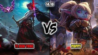 How to play yone top in 14.10? Yi Jian Yone vs Poppy full match analysis (0/3 come back)