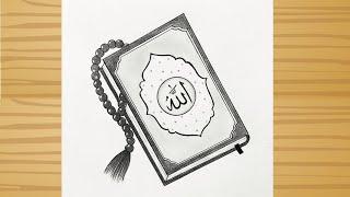 How to draw The Quran with Tasbeeh - pencil sketch / Beautiful Quran Drawing Tutorial