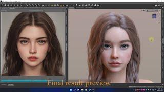 Artbreeder Girl image - Daz studio "Face transfer" plugin - character creation process (x20 speed)