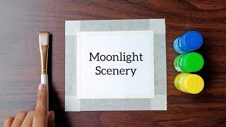 Easy moonlight painting for beginners | watercolor easy painting | poster colour painting ideas