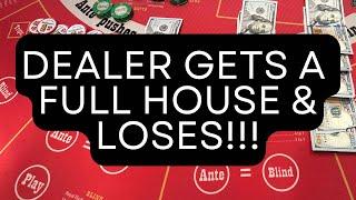 ULTIMATE TEXAS HOLD 'EM in LAS VEGAS! DEALER GETS A FULL HOUSE & LOSES! 
