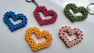 Beaded Heart | Making Pearl beaded heart keychain | Valentine gift | beads craft ideas 