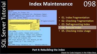 Maintain Index | Part 4 - Rebuild Index | SSMS TSQL Tutorial #98