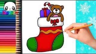 Как нарисовать НОВОГОДНИЙ РОЖДЕСТВЕНСКИЙ НОСОК  Новогодние рисунки How to draw a Christmas stocking