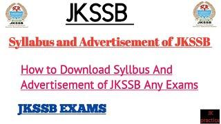 Easily to Download Syllabus of Jkssb Exams And Advertisement Notification Recruitment 