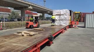 Fast and efficient loading system for various cargo types into containers.