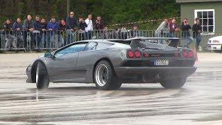 Lamborghini Diablo DRIFTING ON A WET AIRFIELD!