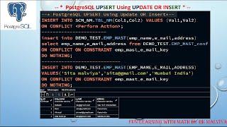 PostgreSQL UPSERT Using Update OR Insert, Merge SQL statements , Upsert with ON CONFLICT #VD74