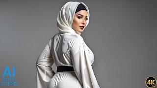 4K AI Art Lookbook Video of Rear View of Hot Arab AI Girl in Fitted Abhaya