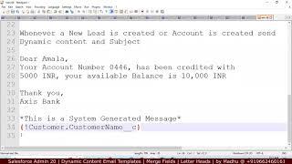 Salesforce Admin 20 | Dynamic Content Email Templates | Merge Fields | HTML Classic Letter Heads |