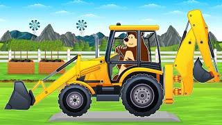 The Bear Farm: Tractor with Front Loader and Mini Excavator Hydraulic Hammer | Vehicles Farm