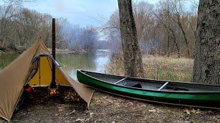 Canoe Camping Alone with a Solo Hot Tent and Wood Stove