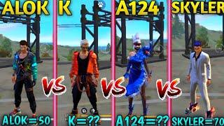 Alok vs K vs Skyler vs A124 || 10 Seconds = ?HP || Ability Test || GaMeBap