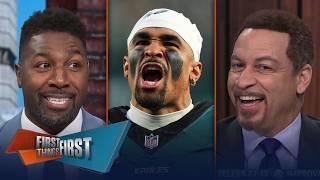 Jalen Hurts claps back at critics as Eagles prove why they’re NFC favorites | FIRST THINGS FIRST