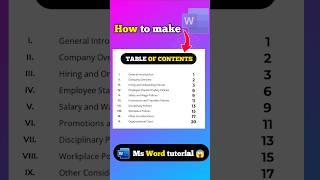 How to make a table of contents in word ⁉️ #shorts #word