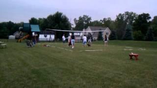 Ernie the basset plays volleyball